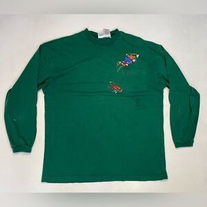 VINTAGE Disney Goofy Pocket T-shirt Men XL Green Long Sleeve